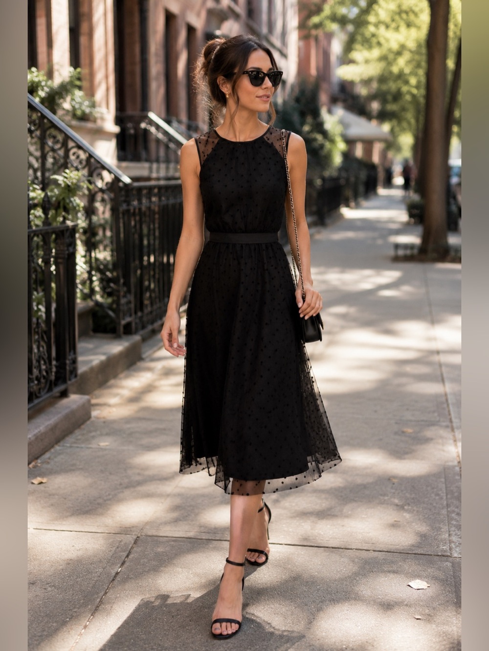 Draper James Black Sleeveless Polka Dot Midi Dress